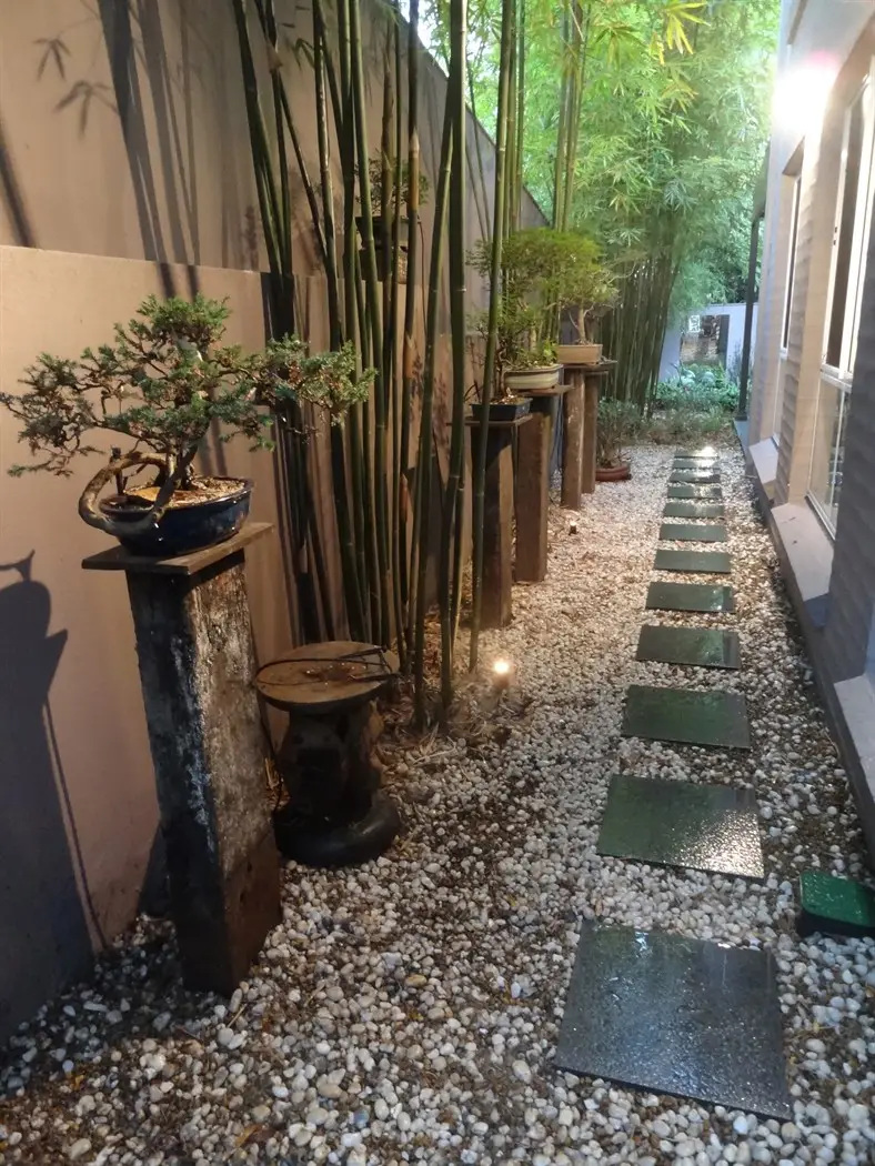 Decorative pebbles surrounding Granite steppers